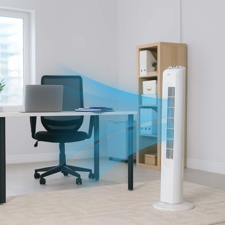 BURI Turmventilator | 74cm Höhe | 3 Geschwindigkeiten | Leise 54dB | Timer 120 Min | Oscillation | W
