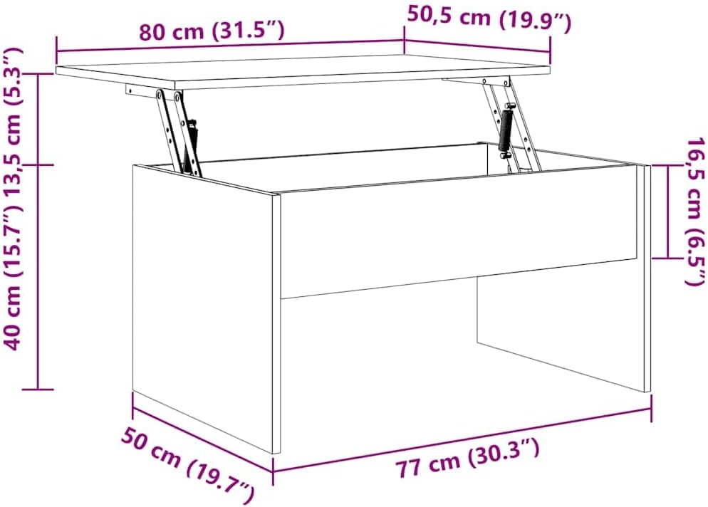 vidaXL Couchtisch Höhenverstellbar Kaffeetisch Beistelltisch Wohnzimmertisch Sofatisch mit Stauraum