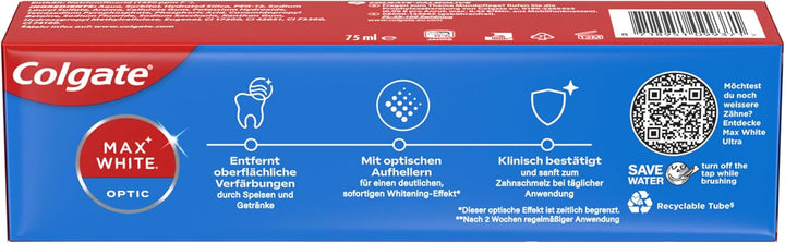 Colgate Max White Optic Zahncreme 4x75 ml | Colgate Zahnpasta entfernt bis zu 100% der Oberflächenve