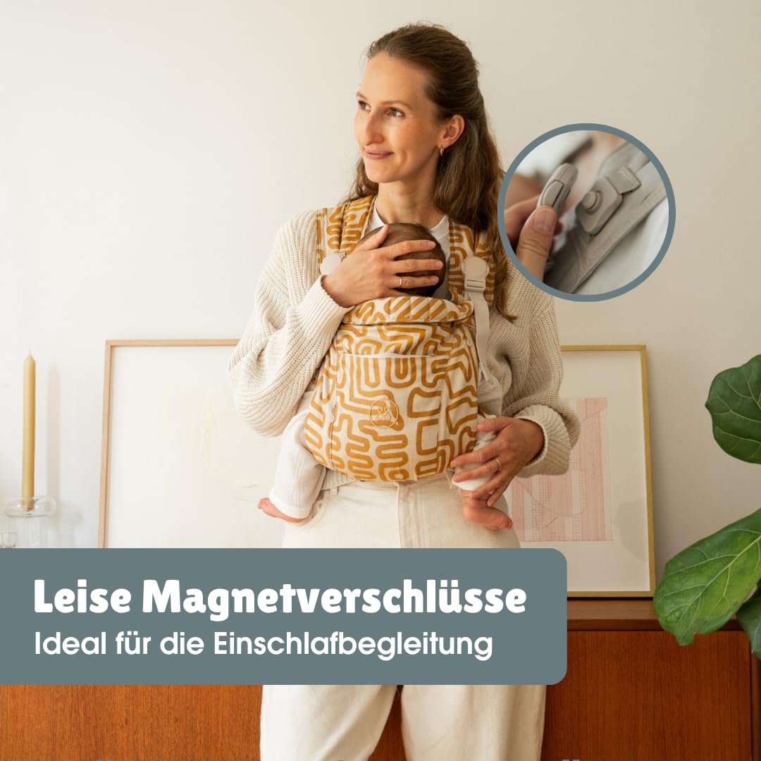 emma & noah Premium Babytrage – mitwachsend 3,5–15kg, ergonomisch, leise Magnetverschlüsse, gepolste