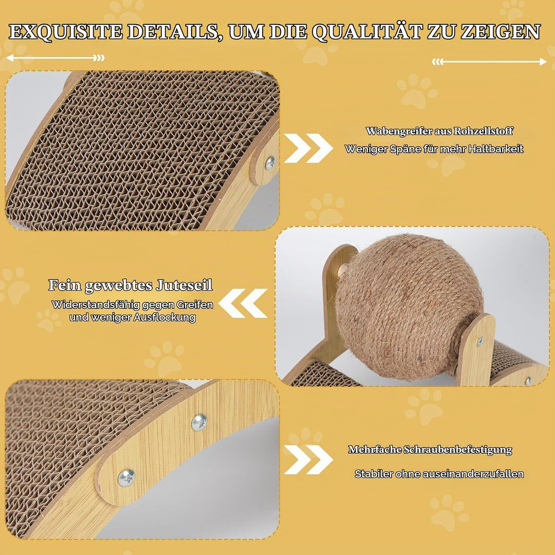 Kratzbrett für Katzen, Katzenspielzeug, 2-in-1 Katzenbett &amp; Kratzspielzeug mit Kratzball, ideal zum