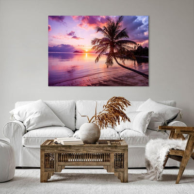 Bilder auf Leinwand 100x70cm Leinwandbild mit Rahmen Strand Meer Palme Gross Wanddeko Bild Schlafzim