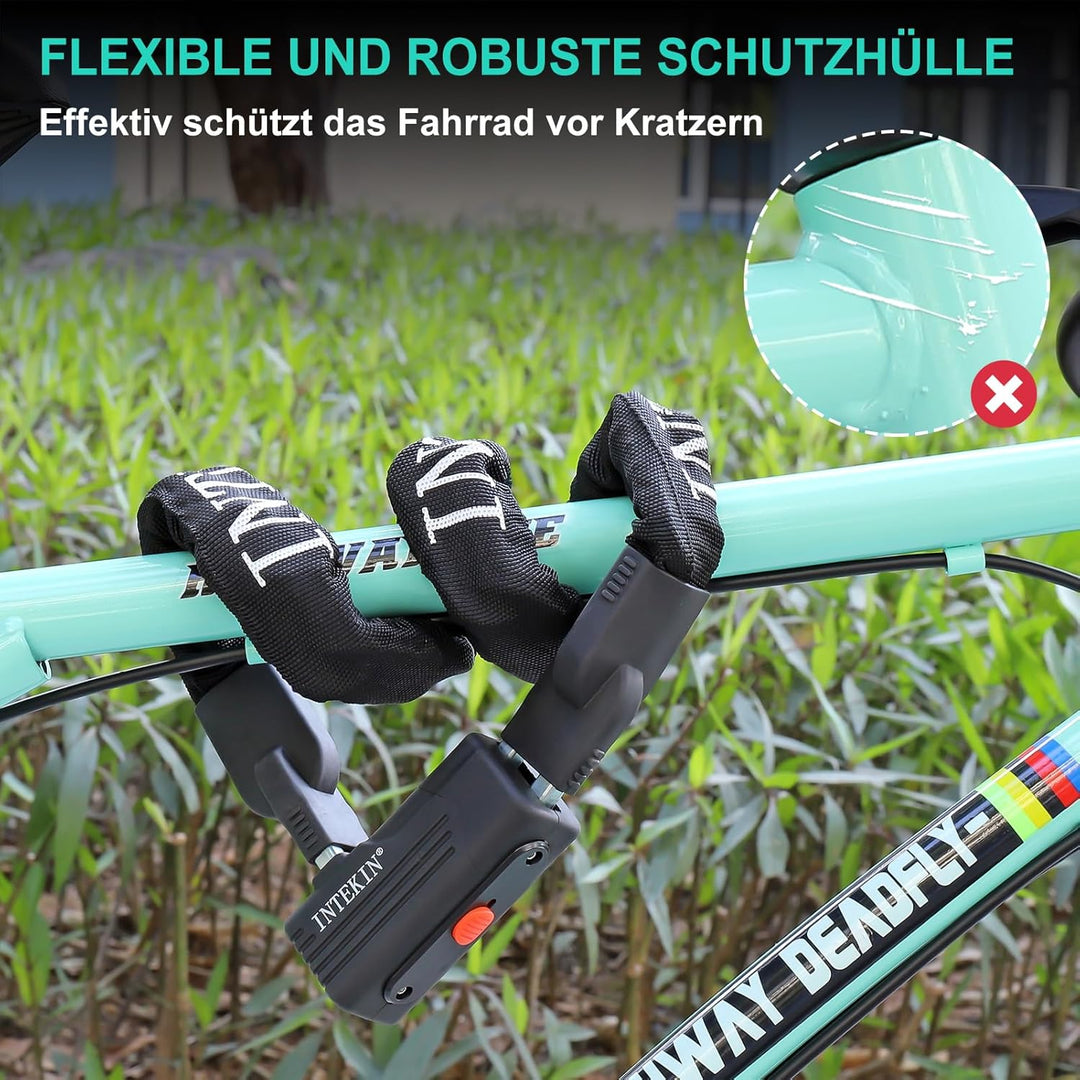 INTEKIN Fahrrad Kettenschloss hohe Sicherheitsstufe, Schwer Fahrradschloss aus gehärtetem Stahl, 8mm