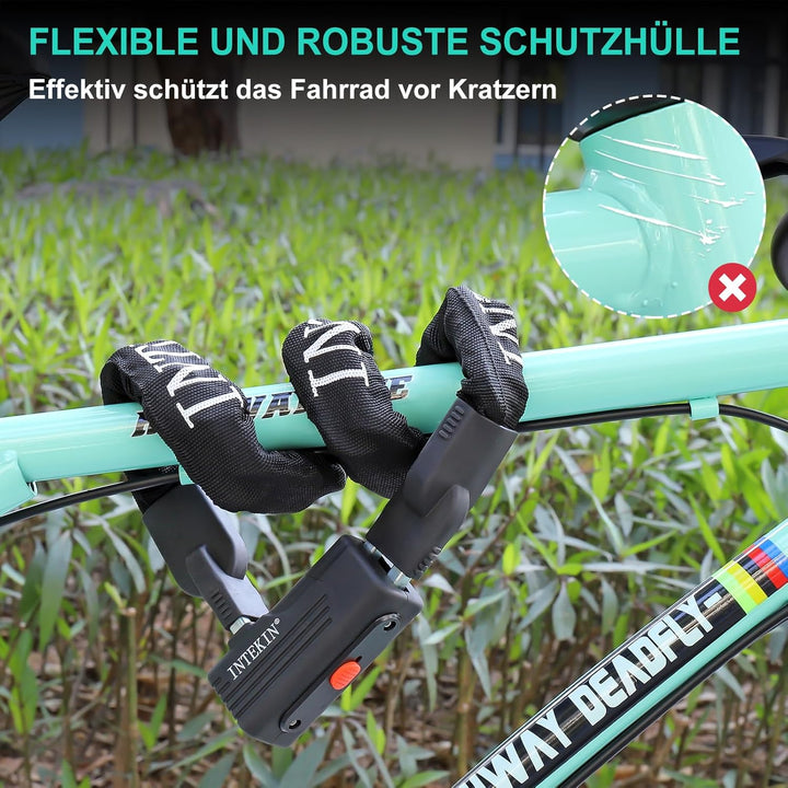 INTEKIN Fahrrad Kettenschloss hohe Sicherheitsstufe, Schwer Fahrradschloss aus gehärtetem Stahl, 8mm