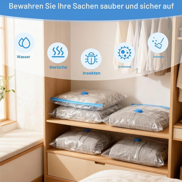 12 Vakuumbeutel für Kleidung mit Elektrischer Luftpumpe und Manuelle Luftpumpe, 3 Jumbo, 3 Gross, 3