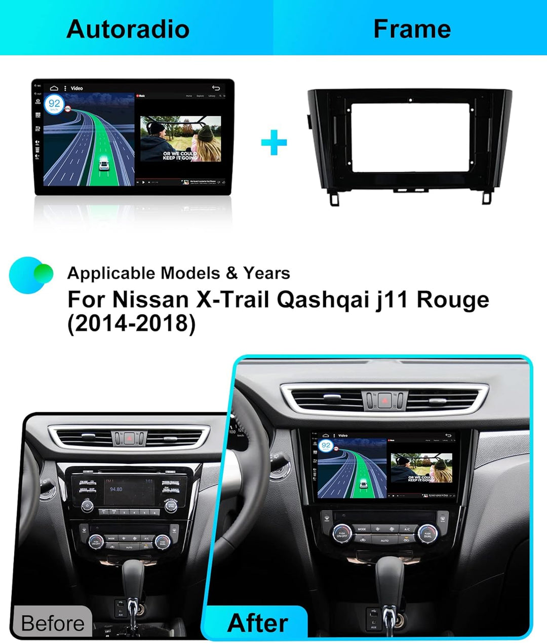 Android 15 Autoradio für Nissan XTrail Qashqai j11 Rouge (2014-2018) - Eingebautes CarPlay Android A