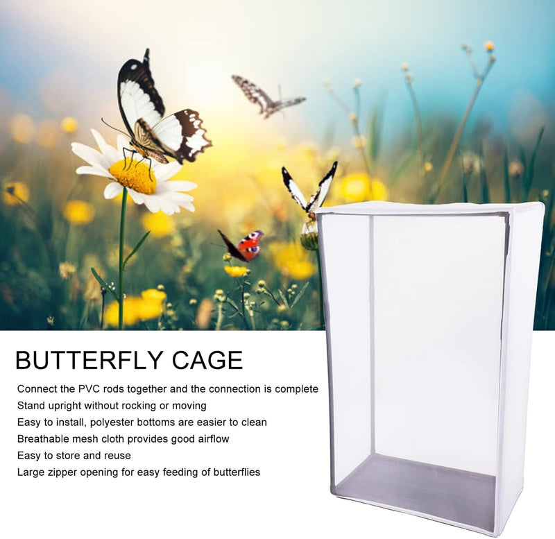 Butterfly Habitat Cage Breites, Hohes PVC-Rohr, Stabiler Reissverschluss, Insektengitterkäfig für Gr