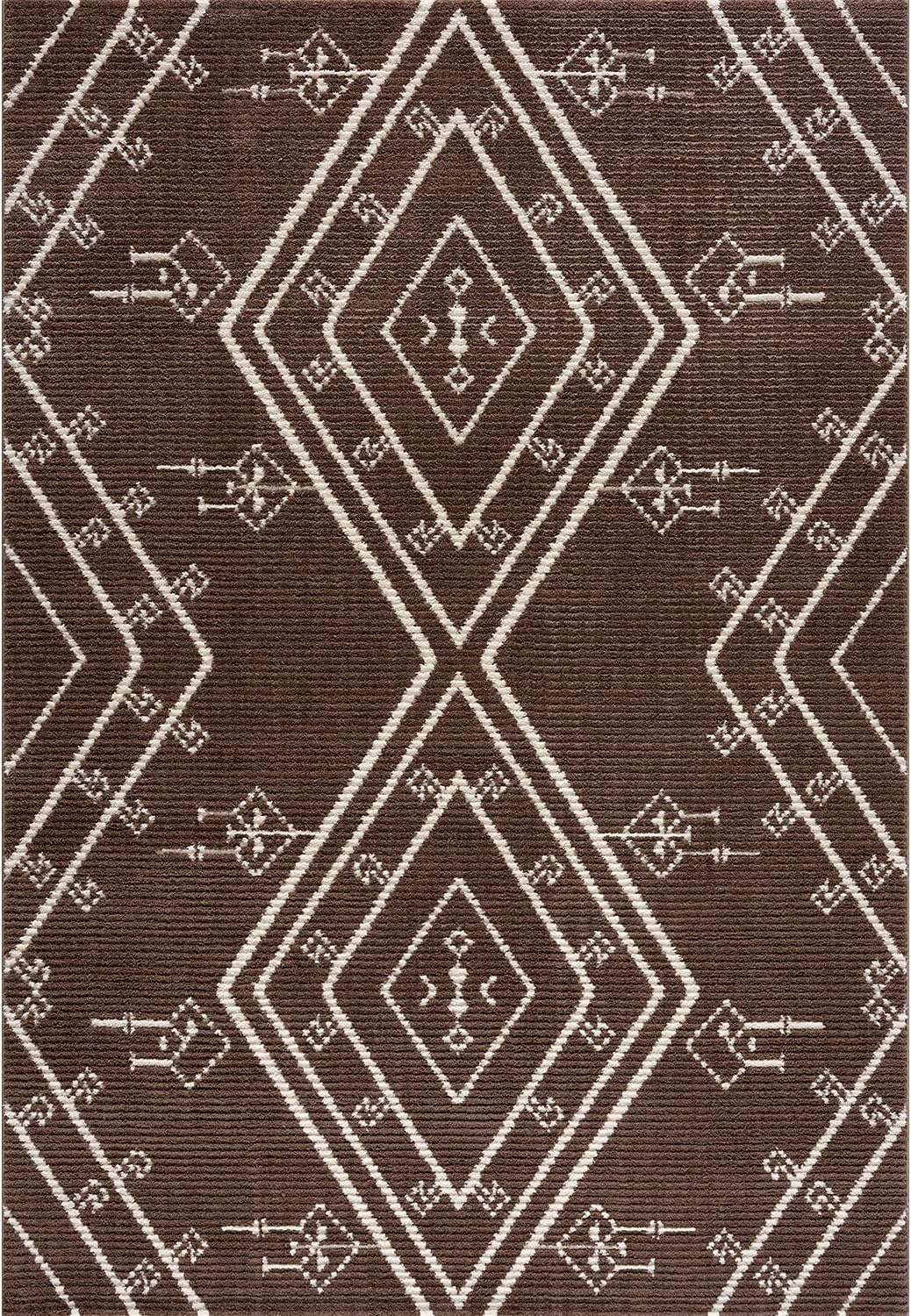payé Teppich Läufer Ethno Berbermuster - Braun 80x300cm - Hochflor weich Boho Schlafzimmer Flur Deko