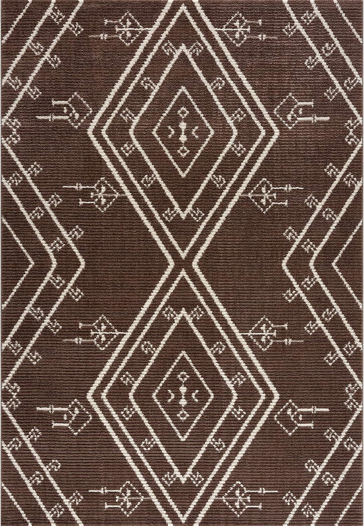 payé Teppich Läufer Ethno Berbermuster - Braun 80x300cm - Hochflor weich Boho Schlafzimmer Flur Deko