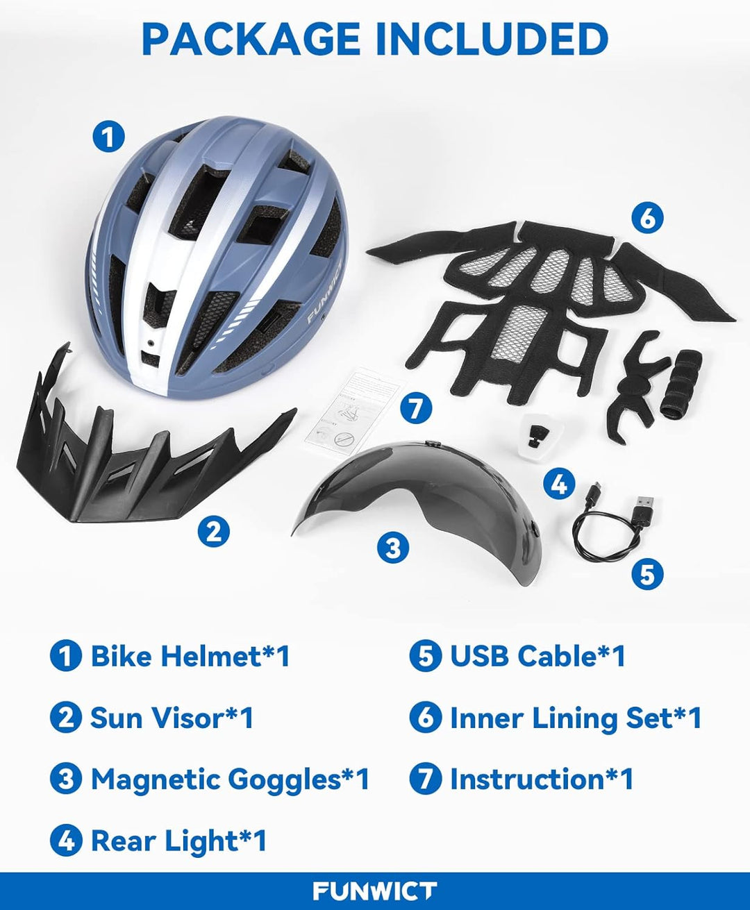 FUNWICT Fahrradhelm mit Visier für Herren Damen, Leichte Fahrradhelm mit Magnetischem Brille und USB