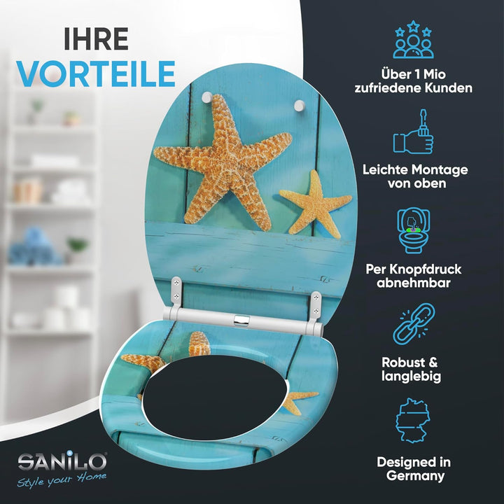 WC Sitz mit Absenkautomatik, hochwertige Oberfläche, einfache Montage, stabile Scharniere, Starfish