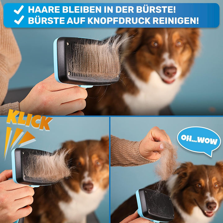 BluePet Hundebürste & Katzenbürste für Langhaar - Entfernt sanft Unterwolle, Verfilzungen & Knoten -