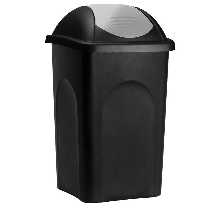 Stefanplast® Mülleimer mit Schwingdeckel, 60 Liter schwarz/silber, schwarz/silber
