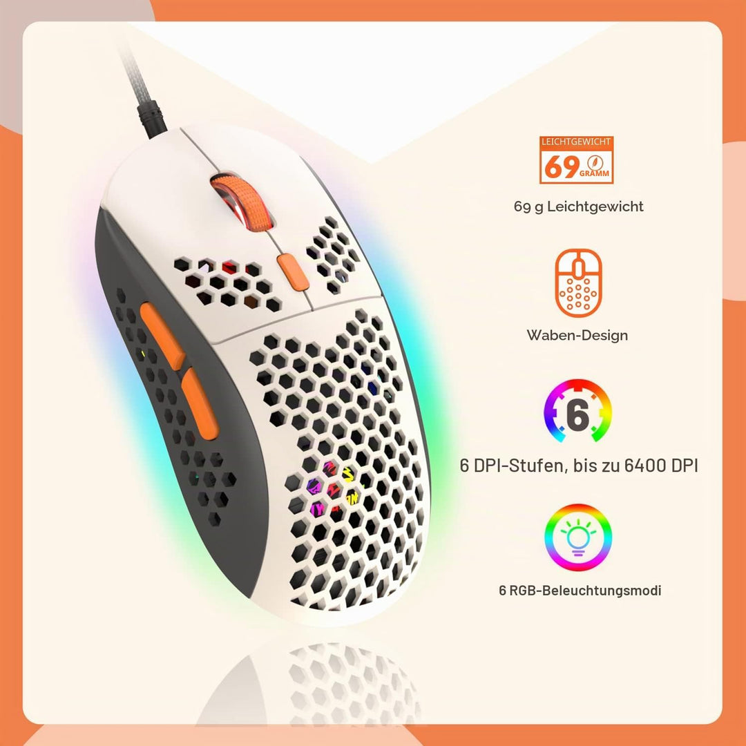 YINDIAO T8 60% RGB Gaming Tastatur und Maus Set + Gewendeltes USB-C Kabel,Kabelgebundene Mechanische