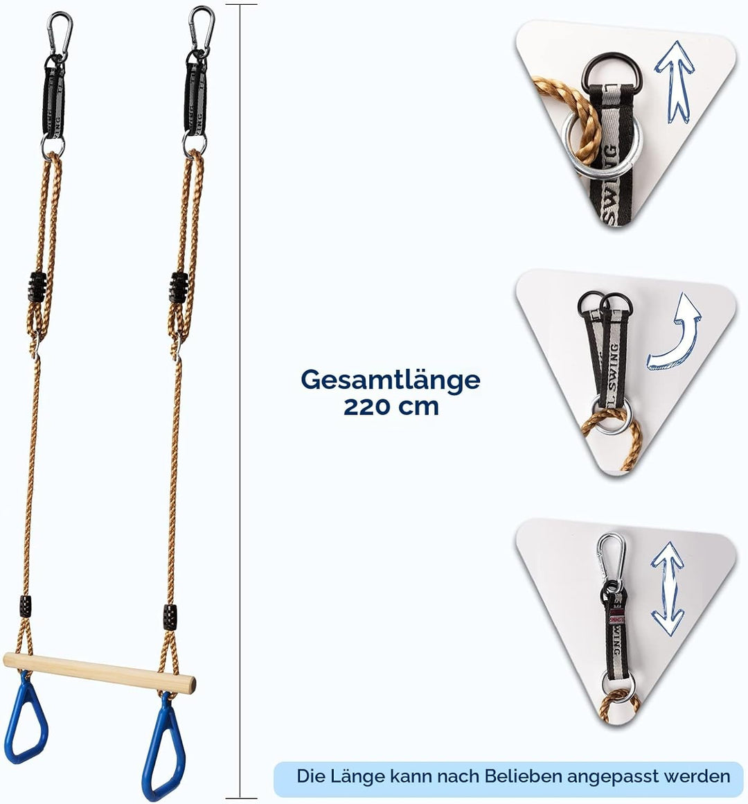 Katomi Multifunktions Kinderholz Trapeze Schaukel mit Kunststoff Turnringe zum Aufhängen belastbar b