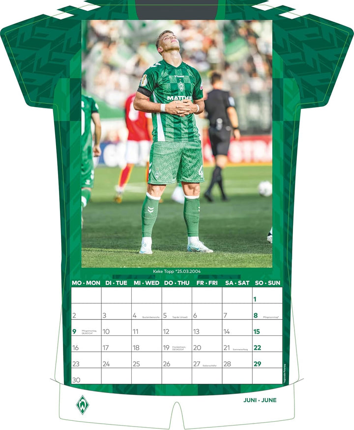 N NEUMANNVERLAGE - Werder Bremen 2025 Trikotkalender, 34,1x42cm, Fussball-Kalender mit Motiven der S