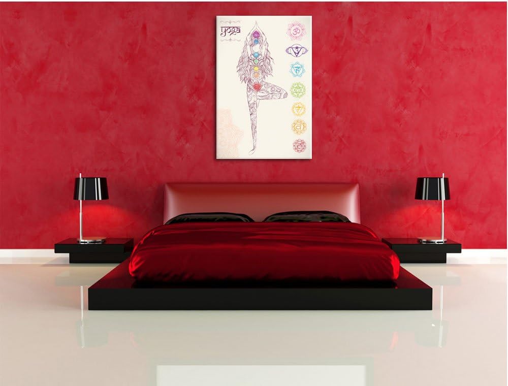 Pixxprint Yogafigur in der Tree Pose Kunst Buntstift Effekt, Format: 100x70 auf Leinwand, riesige Bi