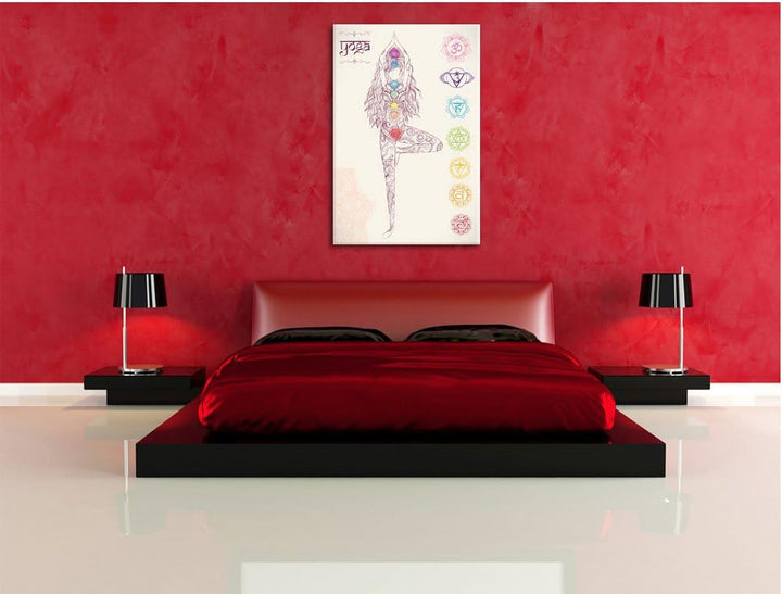 Pixxprint Yogafigur in der Tree Pose Kunst Buntstift Effekt, Format: 100x70 auf Leinwand, riesige Bi