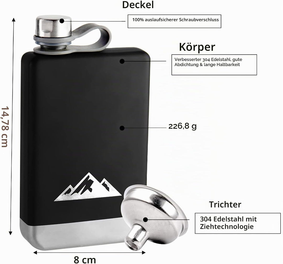 KWANITHINK Flachmann Edelstahl, 8oz/227ml Hip Flask Mit Trichter, Vatertagsgeschenk, Geschenk Für Mä