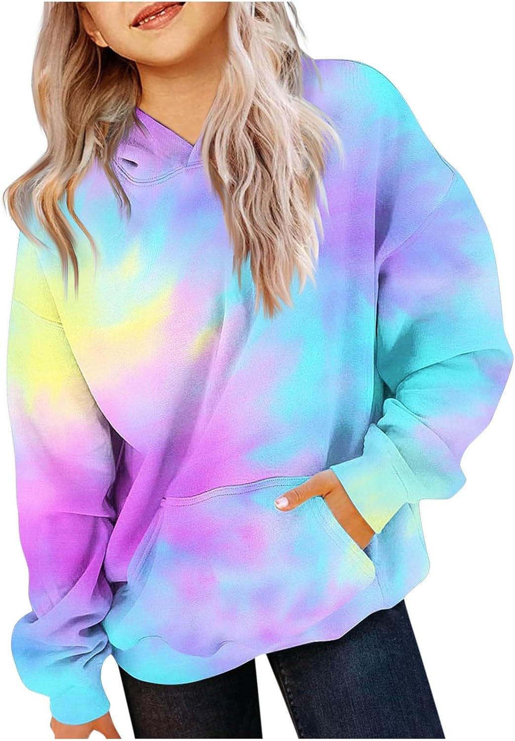 EMATOP Mädchen Batik Hoodie Freizeit Langarm Kapuzenpullover Winter Baumwolle Sweatshirt mit Kapuze