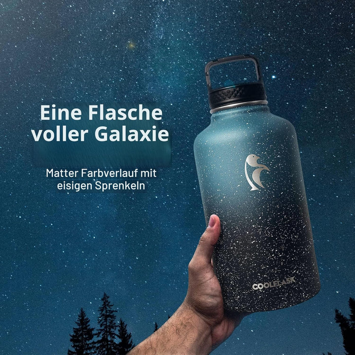Coolflask Isolierte Wasserflasche 2L, Halbe Gallone Wasserkrug mit Strohhalm & 3 Deckel, Grosse Isol
