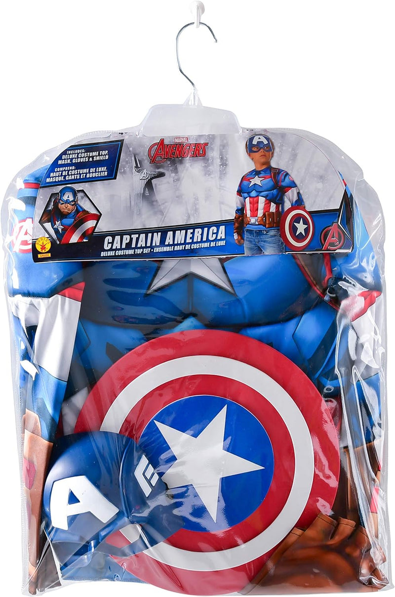 Rubies - Avengers Endgame Captain America Deluxe Costume Top Set Captain Kostüm, einfarbig, wie abge