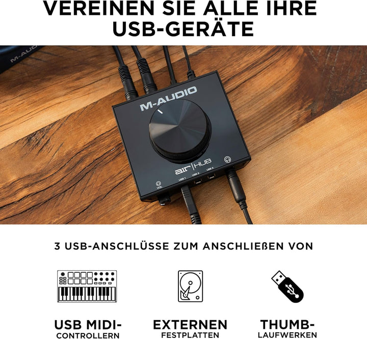 M-Audio AIR|HUB - USB / USB-C Desktop Monitoring Interface mit integriertem 3-Port Hub und Software
