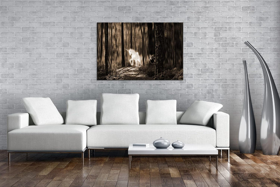 deyoli Einhorn im Elfenwald Format: 80x60 Effekt: Sepia als Leinwandbild, Motiv fertig gerahmt auf E