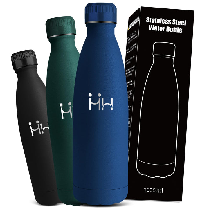 Edelstahl Trinkflasche 1l, Thermosflasche, BPA-Frei, Trinkflasche Auslaufsicher, 24h Kalt &amp; 12h Warm