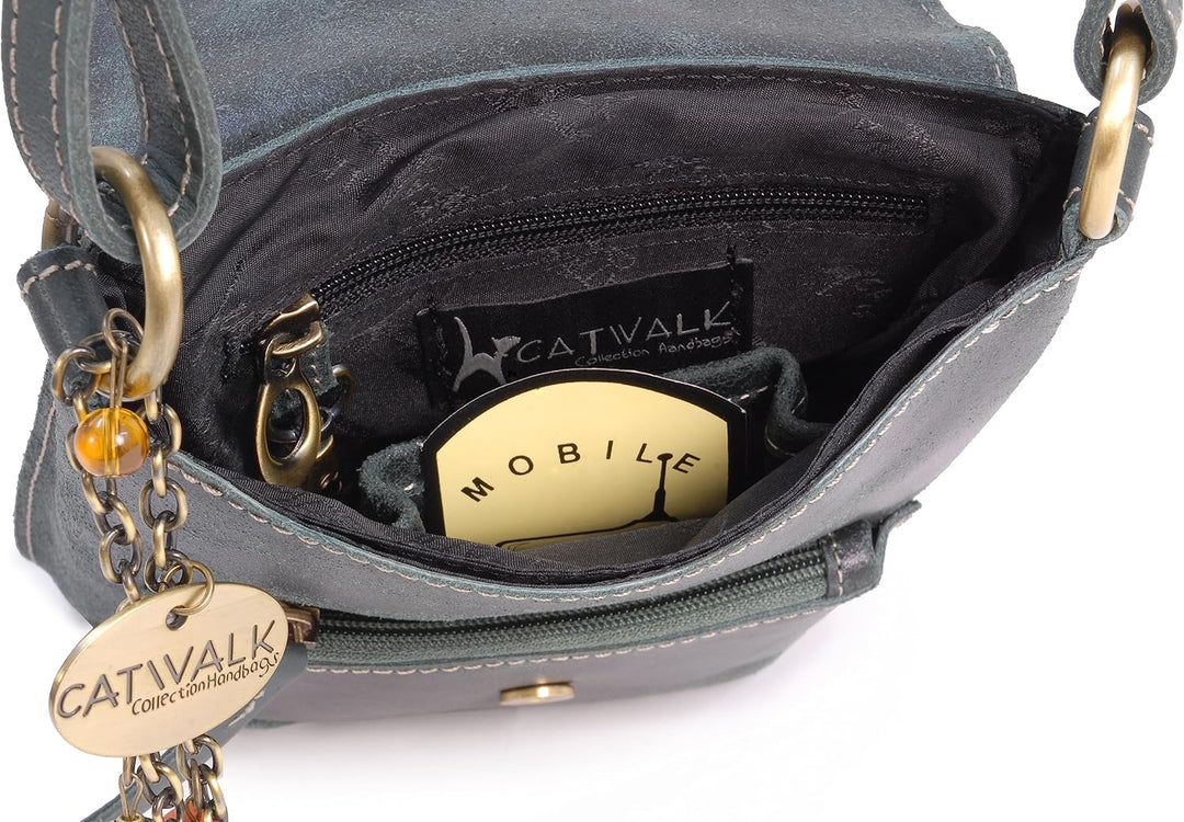 Catwalk Collection Handbags - Vintage Grobem Leder - Klein Umhängetasche Messenger/Schultertasche -