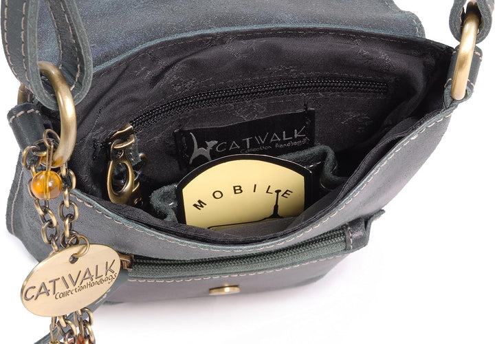 Catwalk Collection Handbags - Vintage Grobem Leder - Klein Umhängetasche Messenger/Schultertasche -