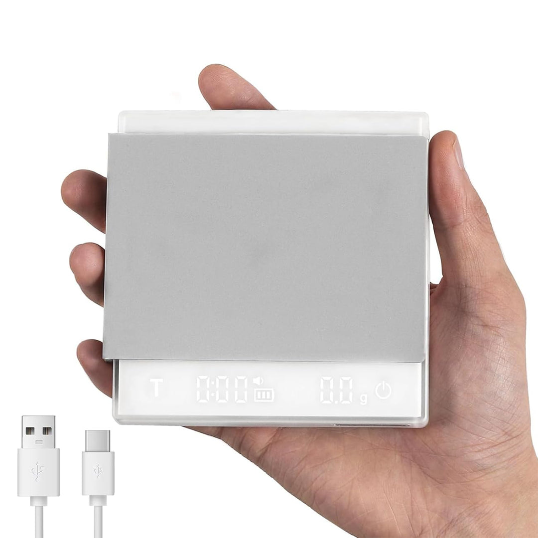 Mini Kaffeewaage mit Timer 2kg/0,1g für Espresso und Pour-Over Wiederaufladbare Espresso Waage mit L