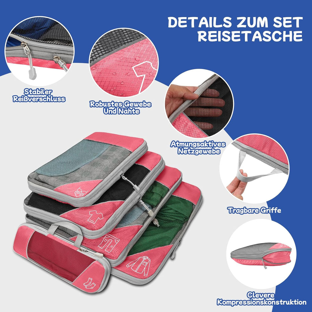 5-teilig Kompressions Packwürfel Set für Reisen, Compression Packing Cube zur Organisation Ihres Rei