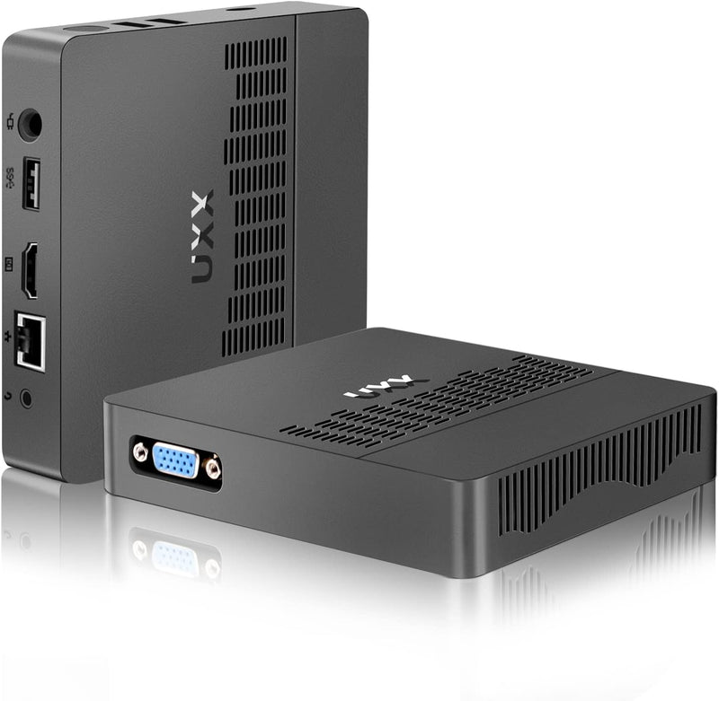 UXX Mini PC Unterstützung 512GB M.2 SSD Erweiterung, N3350 Micro Desktop Computer 64GB eMMC, Gaming