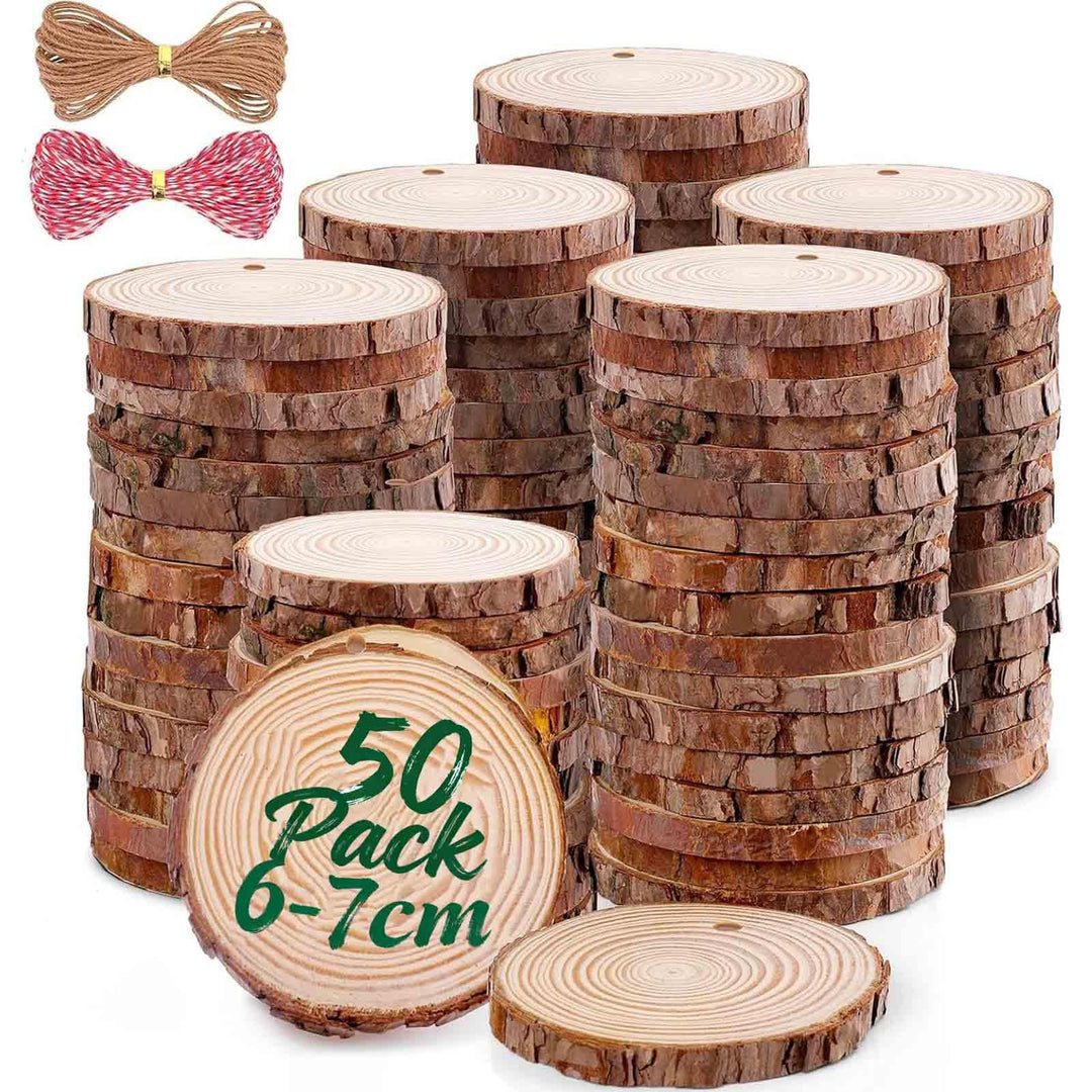 Unbehandeltes Baumscheiben 50 Stücke Holzscheiben Holz Log Scheiben 6-7cm und Nnatürliche Jute Seil