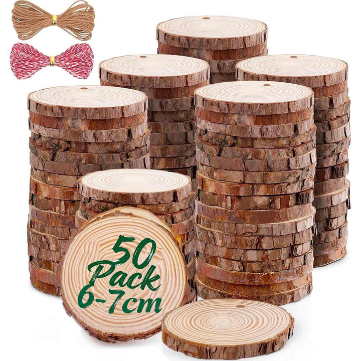 Unbehandeltes Baumscheiben 50 Stücke Holzscheiben Holz Log Scheiben 6-7cm und Nnatürliche Jute Seil