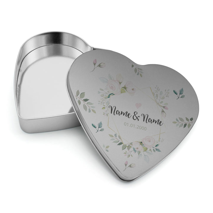 printplanet® - Herzdose personalisiert - Herzdose mit eigenem Namen selbst gestalten - Motiv: Floral