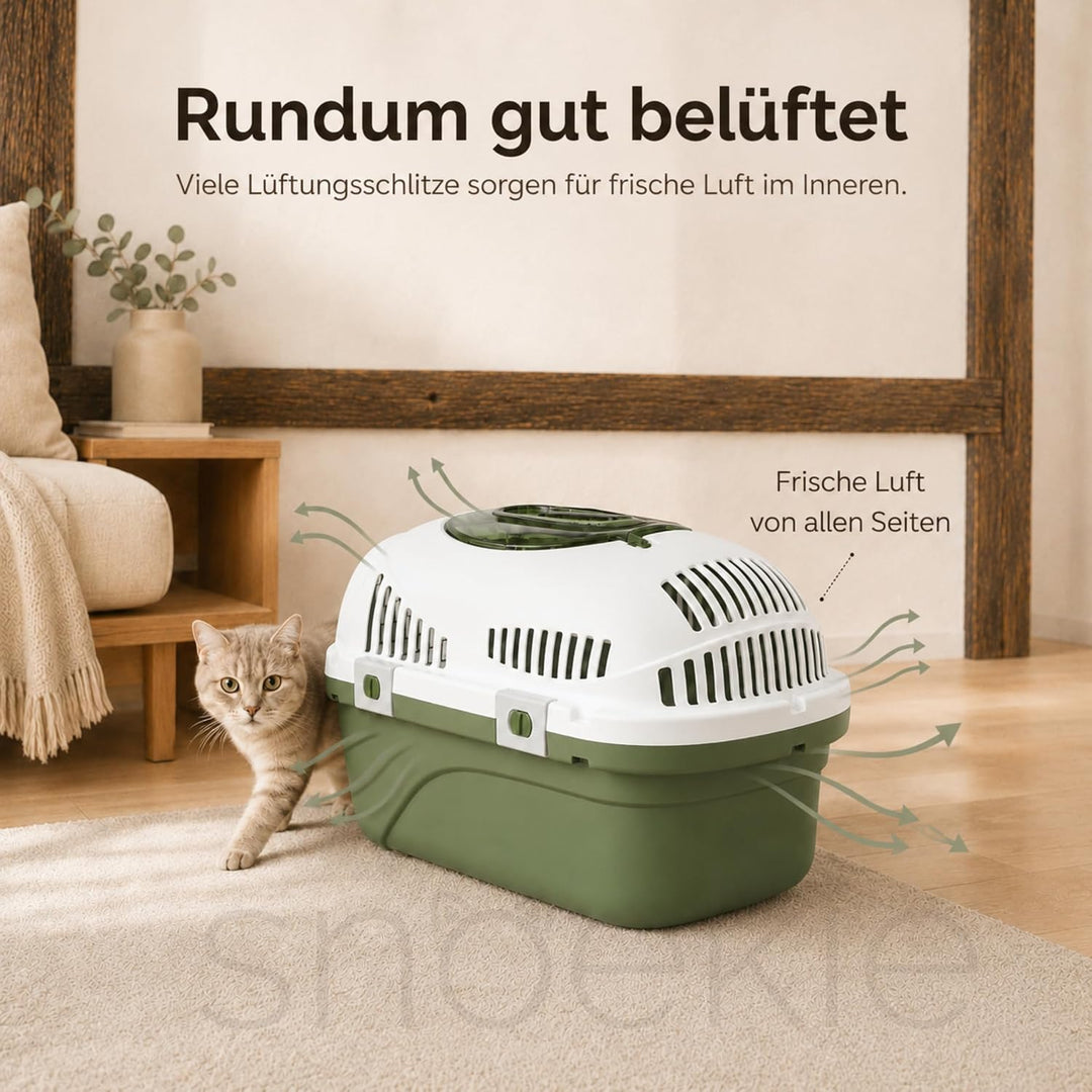 SNOEKIE Katzen Transportbox mit 2 Öffnungen, 49,5 x 32 x 32,6 cm, Haustierbox für Katzen &amp; kleine Hu