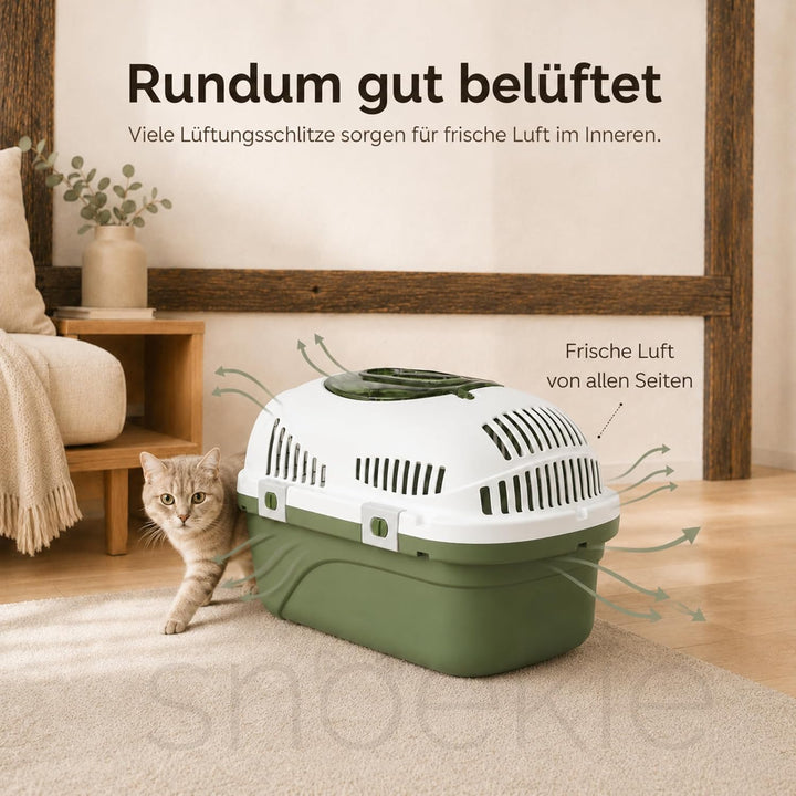 SNOEKIE Katzen Transportbox mit 2 Öffnungen, 49,5 x 32 x 32,6 cm, Haustierbox für Katzen &amp; kleine Hu