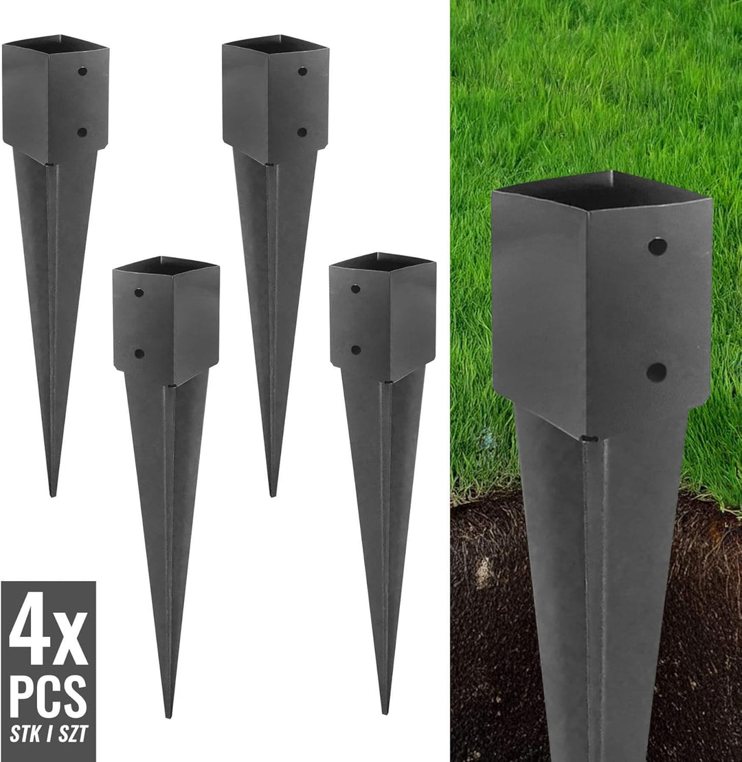 ADGO - 4er Set - Einschlagbodenhülse, Pfostenträger für Holzpfosten - 120x750mm - Quadratische Basis