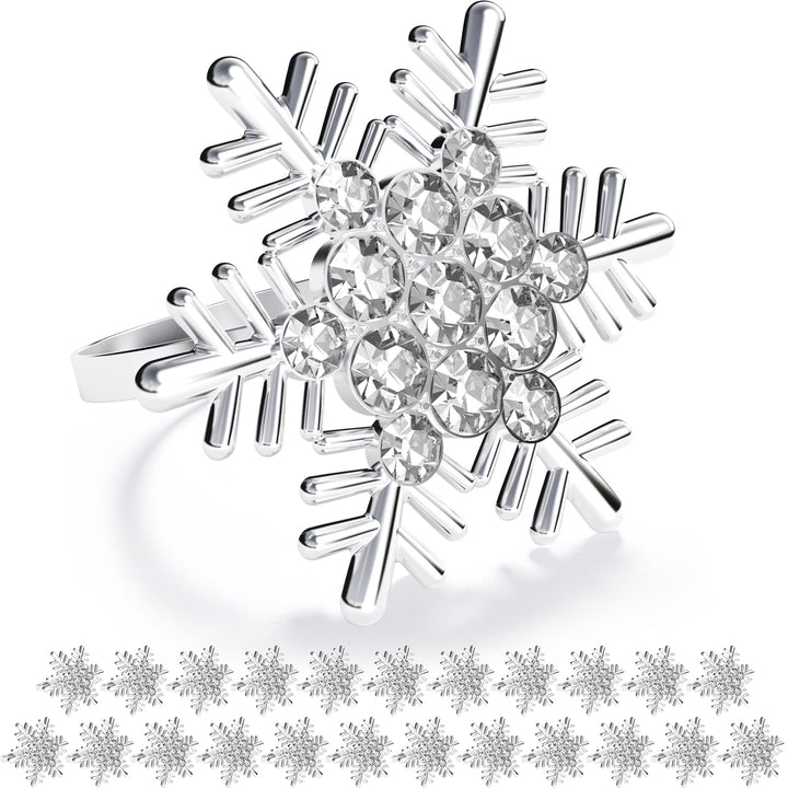ZeeDix 24 Stück Silver Serviettenringe Weihnachten Schneeflocken - Serviettenringen für die Festtafe