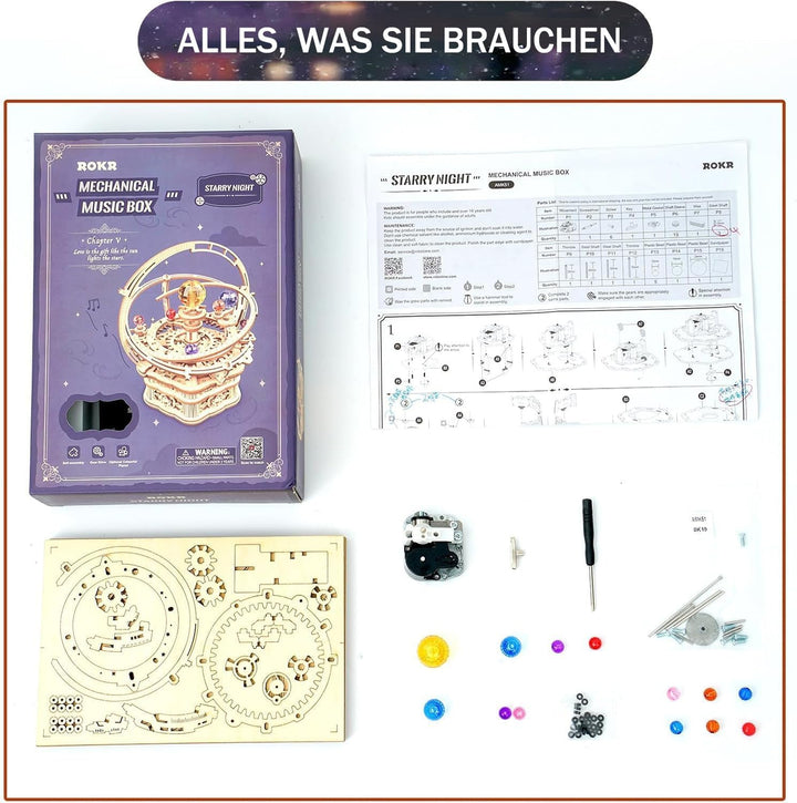 ROKR Mechanisch Modellbausatz Holz 3D Puzzle Musikbox Holzpuzzle für Erwachsene Teenager