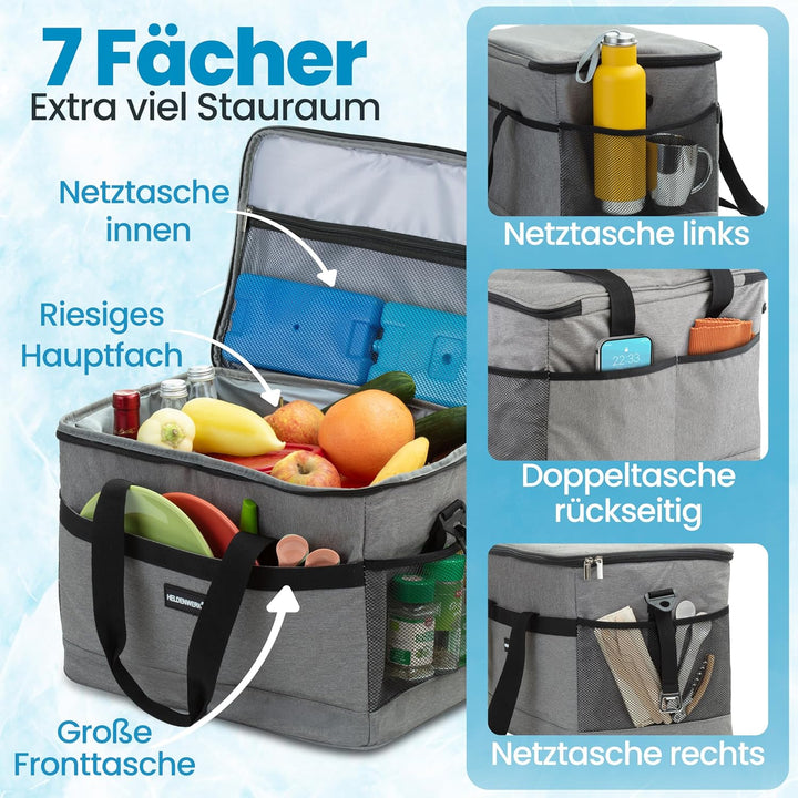 HELDENWERK Kühltasche gross faltbar – Kühlbox bis zu 12h Kühlleistung auslaufsicher &amp; wasserdicht –