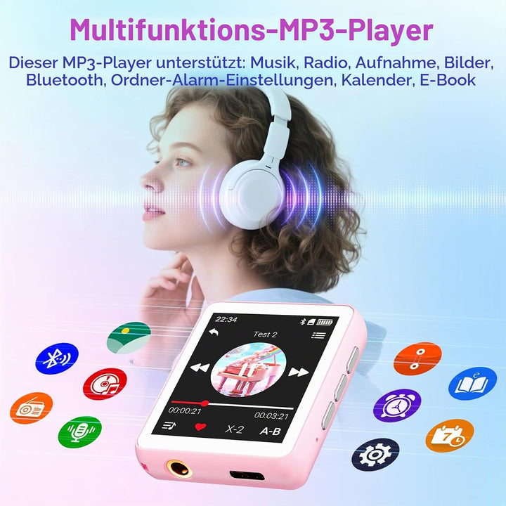 128GB MP3-Player mit Bluetooth, Oilsky 1,8 Zoll Mini Touchscreen MP3, eingebauter Lautsprecher und F