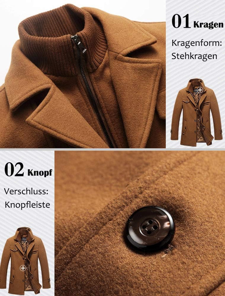 Lavnis Herren Warm Wollmantel Stehkragen Wintermantel Kurzmantel Winter Jacke Business Freizeit M St