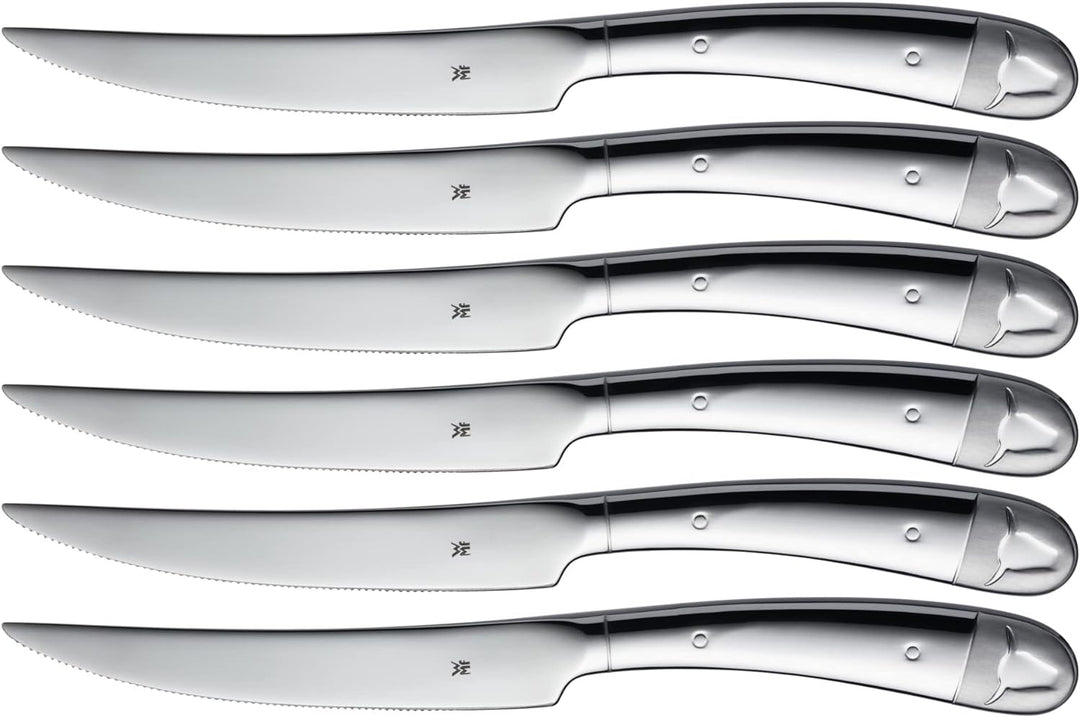 WMF Steakmesser Set 6-teilig, Pizzamesser, Cromargan Edelstahl poliert, Wellenschliff, spülmaschinen