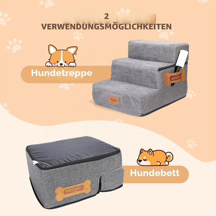 Nobleza Hundetreppe für Kleine Hunde, Hunderampe und Haustiertreppe mit Fusselrolle, 3 Stufen Katzen