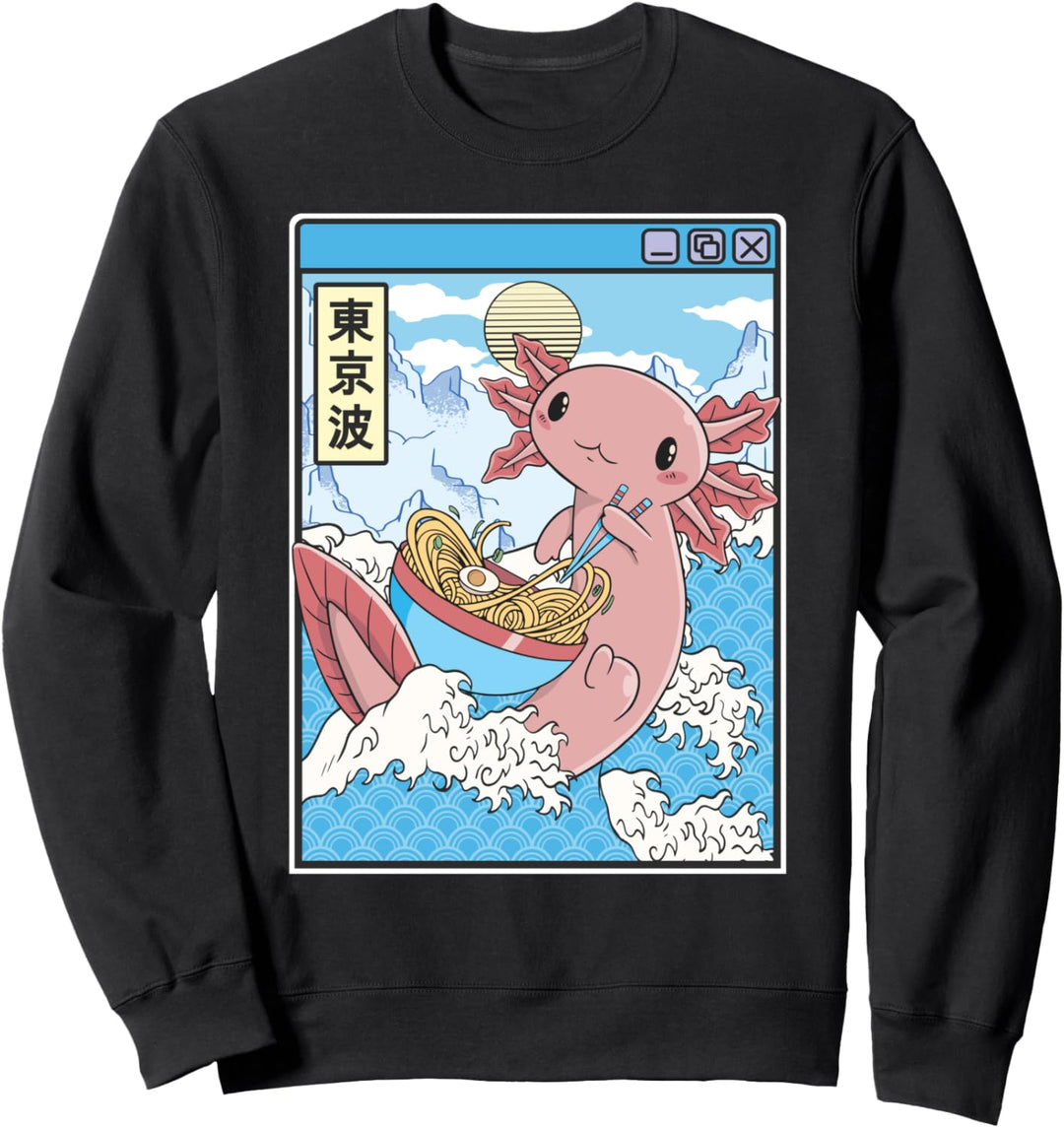 Axolotl Essen Ramen Japan Wellen Anime Kawaii Vaporwave Sweatshirt