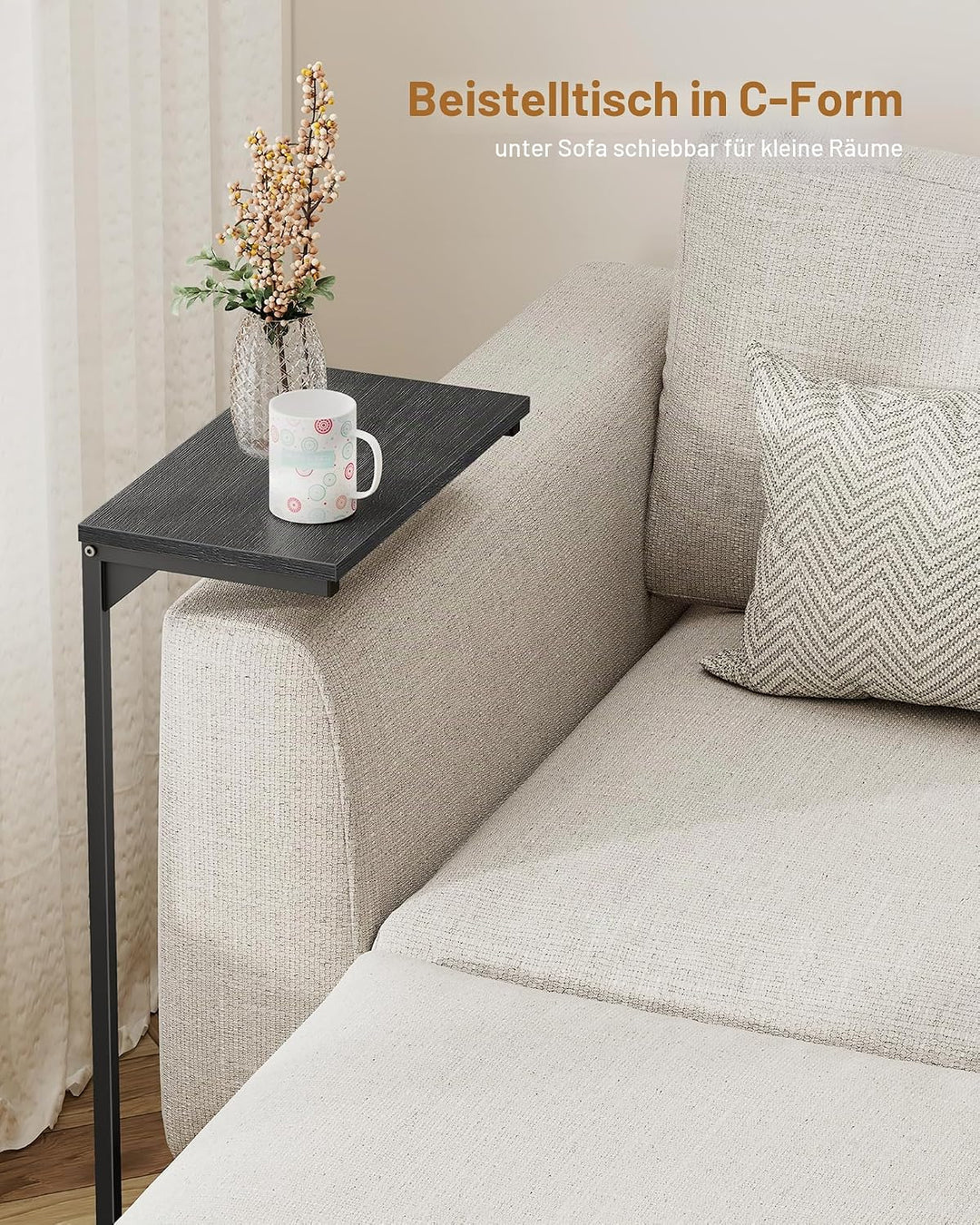 TUTOTAK C-förmiger Beistelltisch, TV-Tablett, Kleiner Seitentisch, 73 cm hoher Couch-Tisch, Tablett-