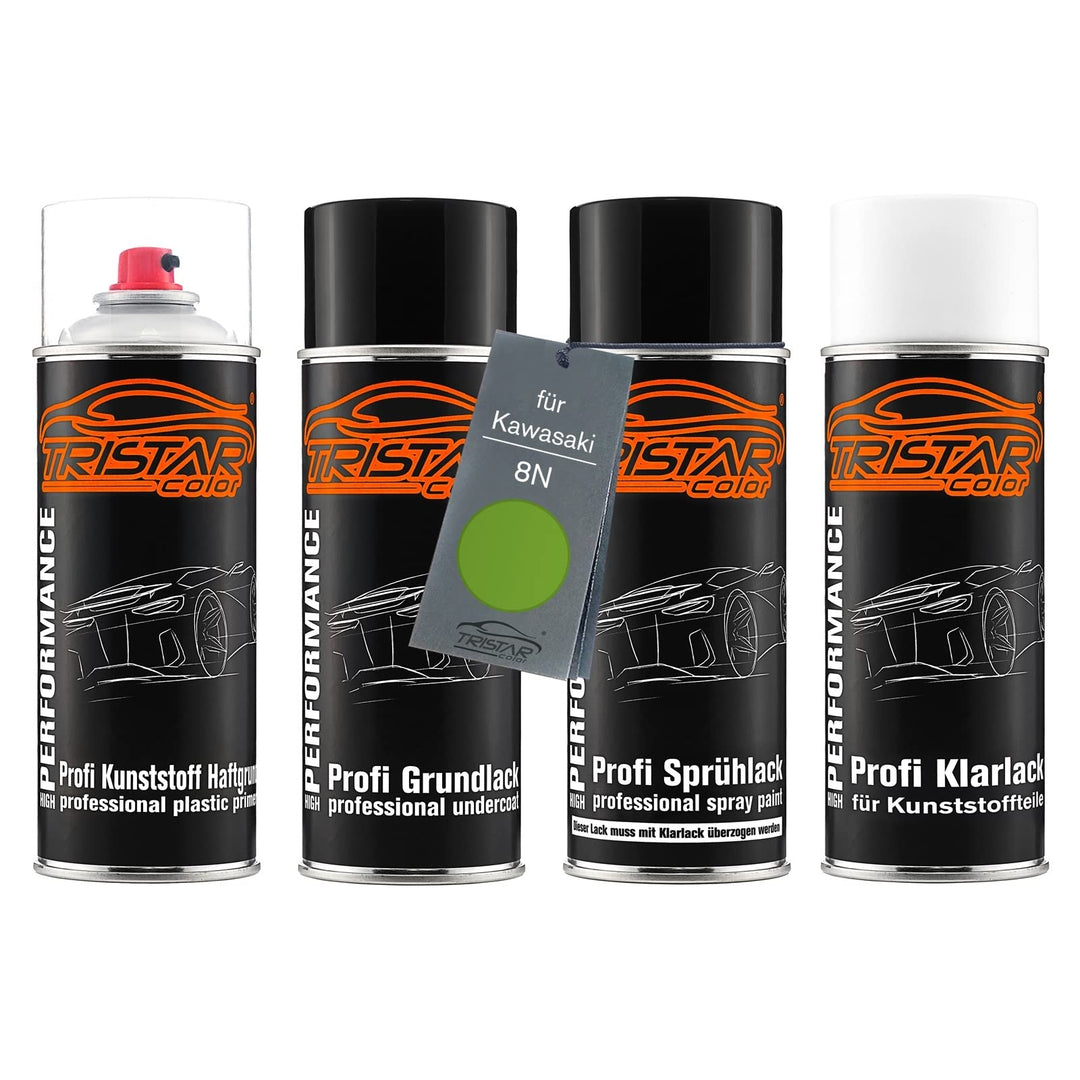 TRISTARcolor Motorradlack Spraydosen Set für Kunststoff Stossstange für Kawasaki 8N Candy Lime Green